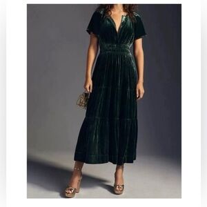 Anthropologie Somerset Maxi Dress Velvet Edition Size Large Forest Green